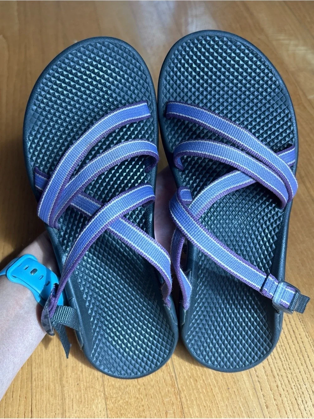 Chaco Zong Sandals Slides Backless No Toe Loop Purple Black Strappy Womens Sz 7